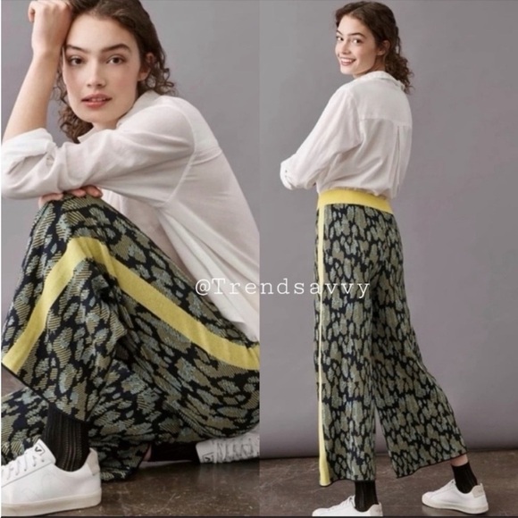 Anthropologie Pants - Anthropologie Hayden Wide Leg Sweater Pants Blue Yellow Stripe Small NWT